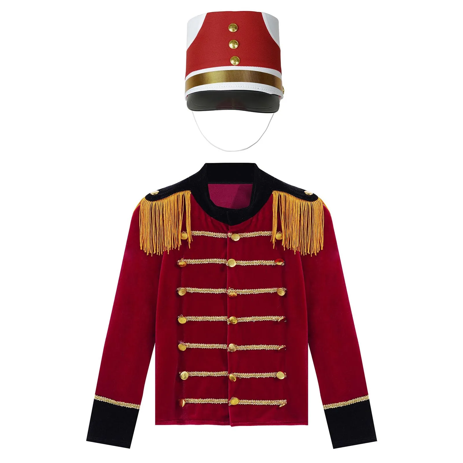 Kids Drum Trumpet Major Team Uniform Costume Boys Girls Carnival Show Marching Band Tassel Long Sleeve Jacket Coat with Hat Set
