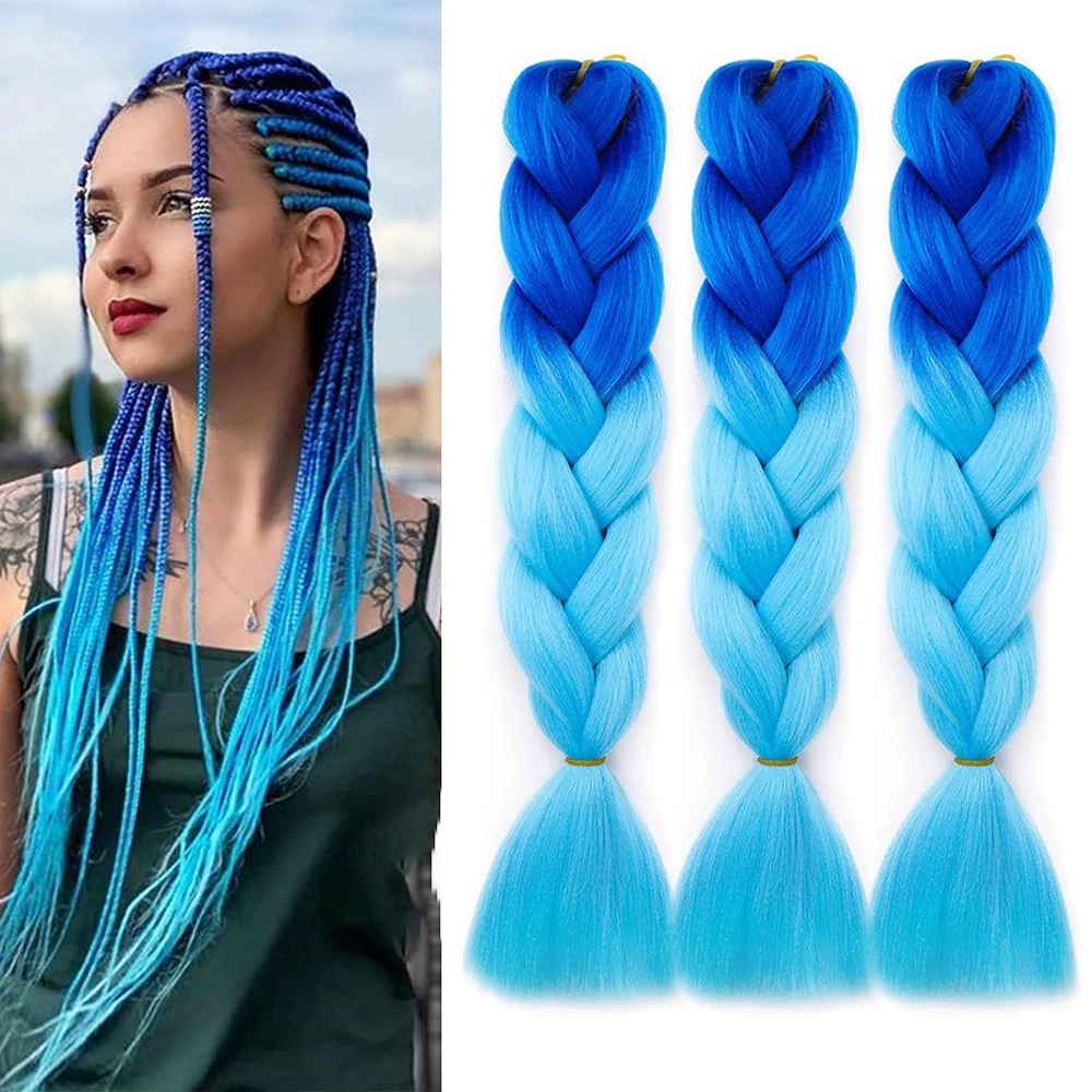 จัมโบ้ถักเปียผมสีOmbreผสมถักเปียผมKanekalonสังเคราะห์ผม3ชิ้นสายรุ้งสีส่วนขยายเทศกาลดนตรี