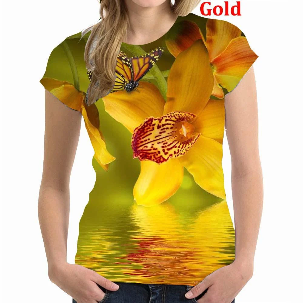 Women's Short Sleeve 3D Printing T-shirt Butterfly Pattern T-shirt Women's Casual Short Sleeve T-Shirt