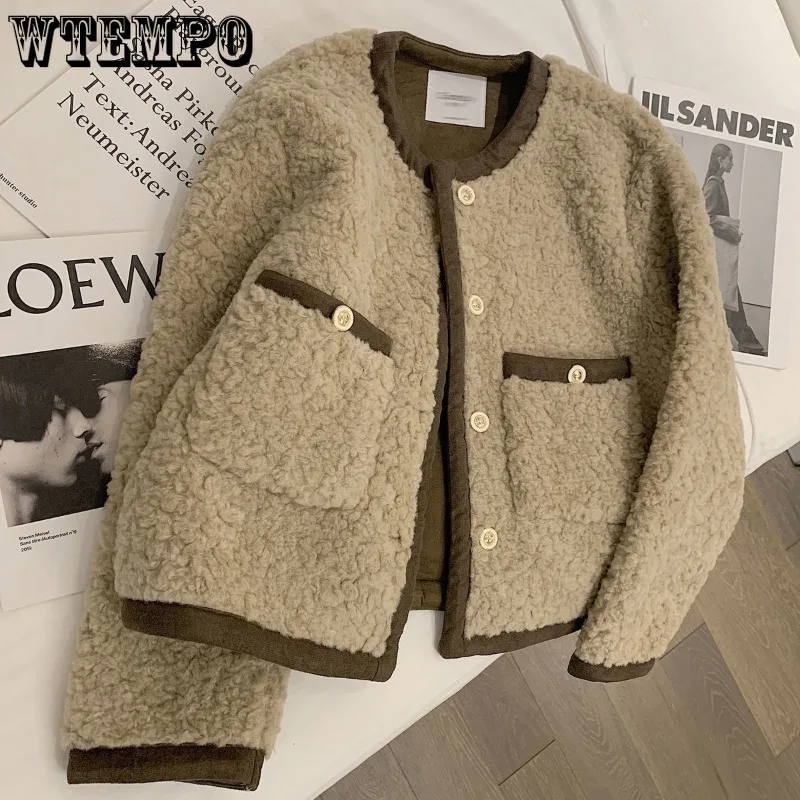 WTEMPO Women\'s Fur Jacket Loose Button Up Coat Plush Cardigan Ladies Long Sleeve Crop Sherpa Outwear Winter Fall Clothes Women