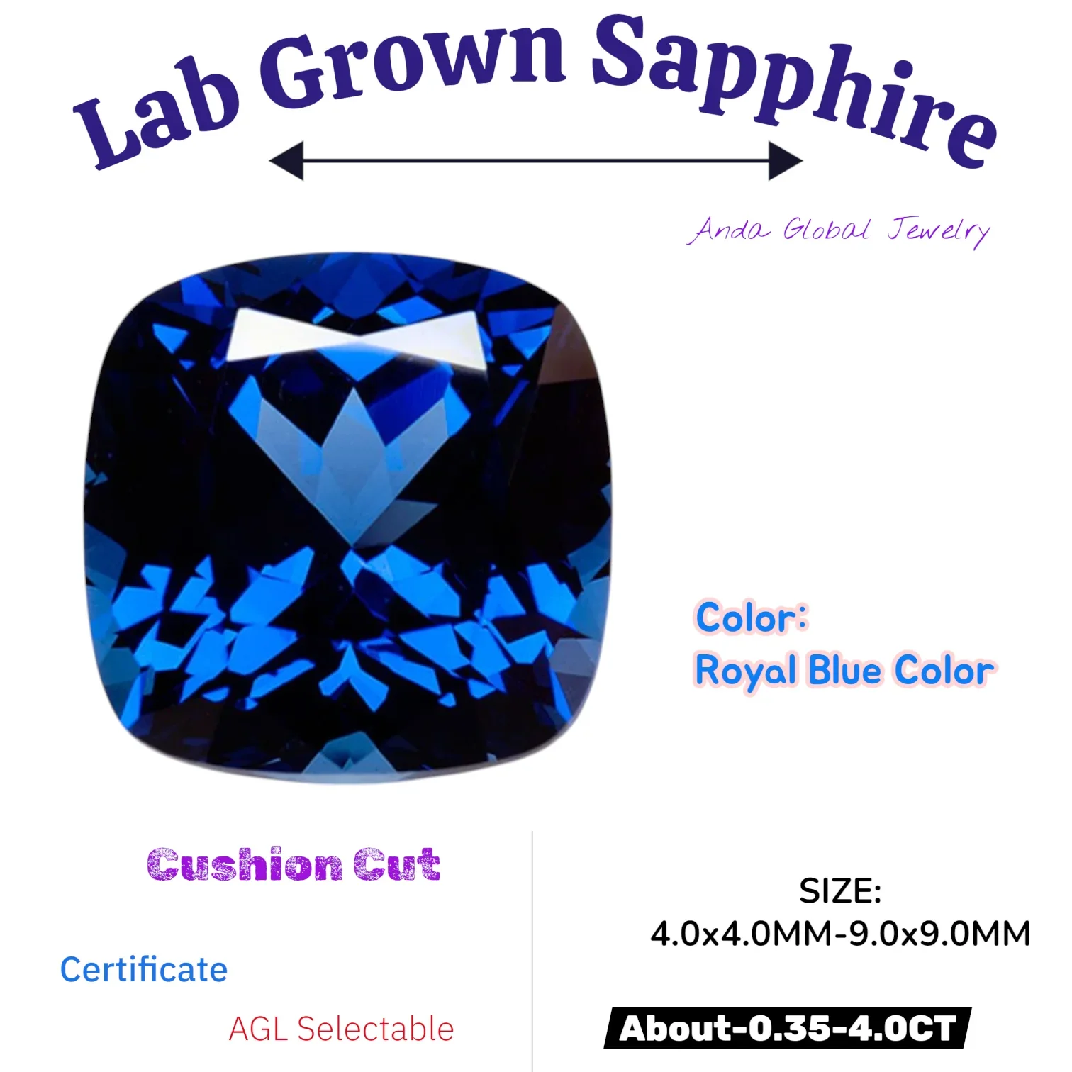

S-Lab Grown Sapphire Cushion Cut Royal Blue Color AAA+Clarity Gems for Jewelry Setting&Custom Design Selectable Certificate