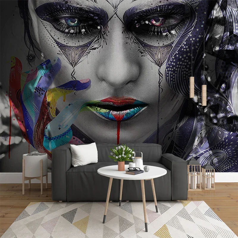 Custom 3D Multicolored Beautiful Woman Personality Wall Cloth Wallpaper For Living Room Background Wall Decor Papel De Parede 3D