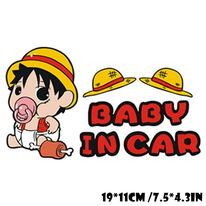 Baby on Board Warning PVC Decals Funny ONE PIECE Anime Sticker Waterproof Auto Decorative Films Accessories