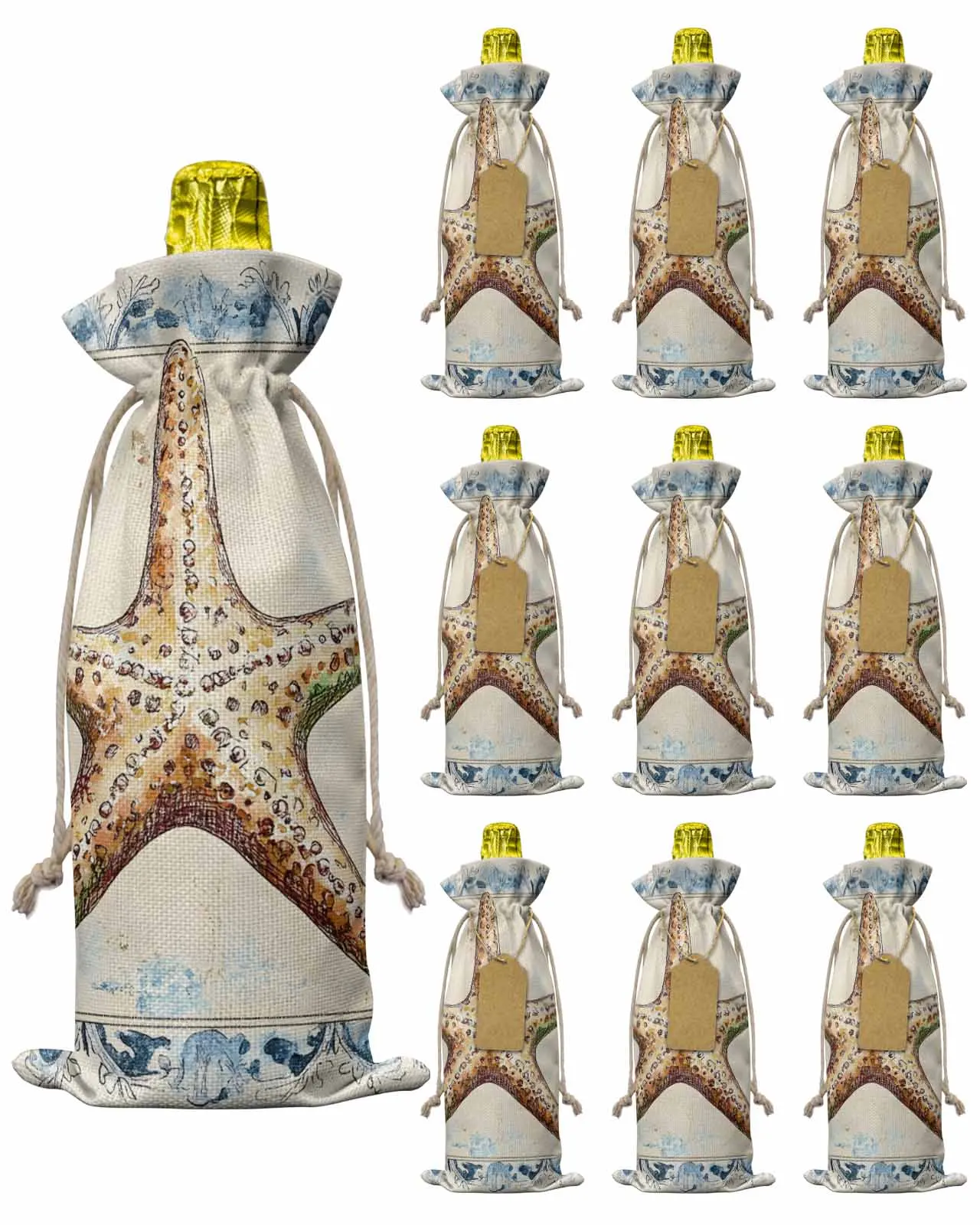 

10pcs Wine Bottle Covers Retro Shell Abstract Wine Holder Carrier Packaging Bag Wedding Party Decor Gift