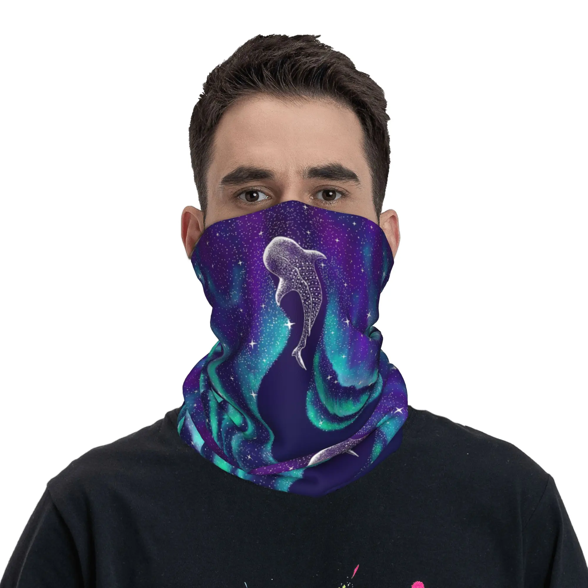 

Star eater in northern lights Shark Bandana Neck Cover Printed Wrap Scarf Headband Cycling Unisex Adult Winter