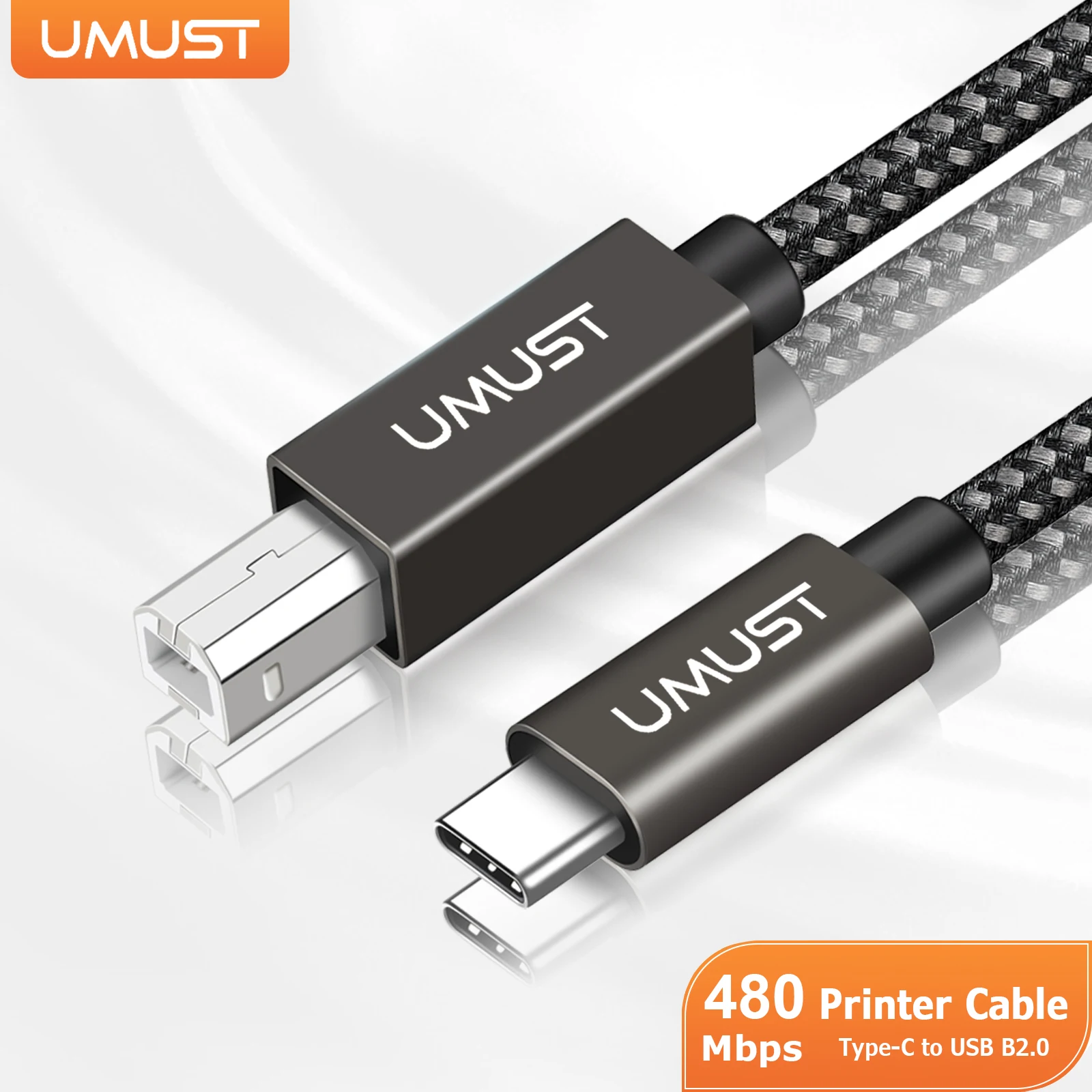 UMUST USB B to USB C Printer Cable 6.6FT,USB B 2.0 to Type C Printer Cord Compatible with Printers Scanners Faxes All-in-One Etc