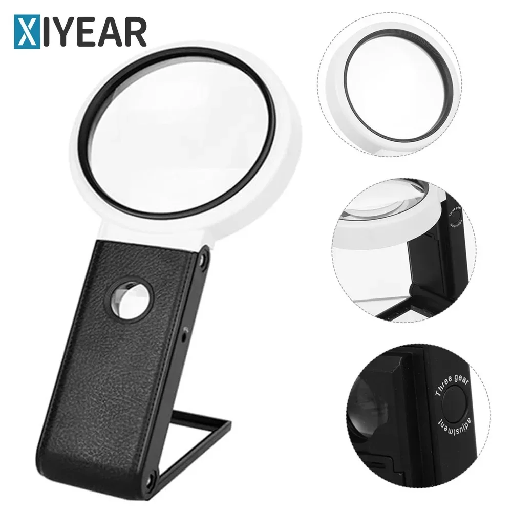 Folding Magnifier with 6LED 2UV Banknote Checking Magnifier Reading Books Antiques Jewellery Identification Magnifier