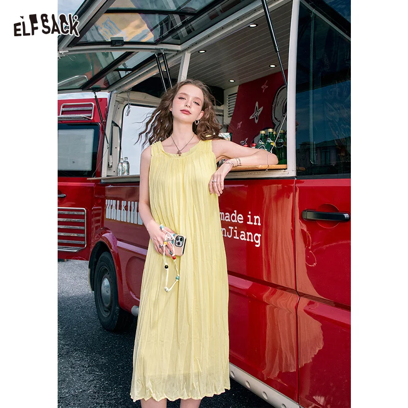 

ELFSACK 2024 Summer New Arrivals French sleeveless dress, feminine and artistic style long skirt