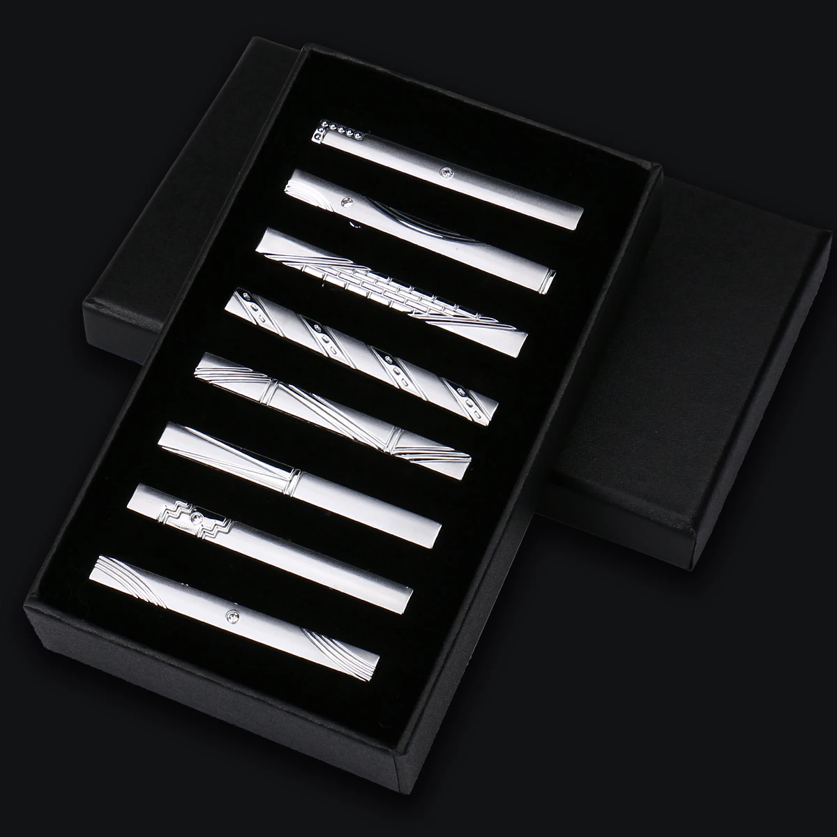 8 stücke Krawatte Clips Metall Diamant Mit Box Für Männer Hochzeit Herren Krawatte Clips Set Chrom Edelstahl Schmuck Gentleman krawatten Pin – Detail 16