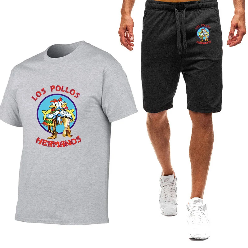 

2025 Summer Man's Breaking Bad LOS POLLOS Logo Print Popular Handsome Pullover Short Sleeve T-shirt+Leisure Sweatpants Suits