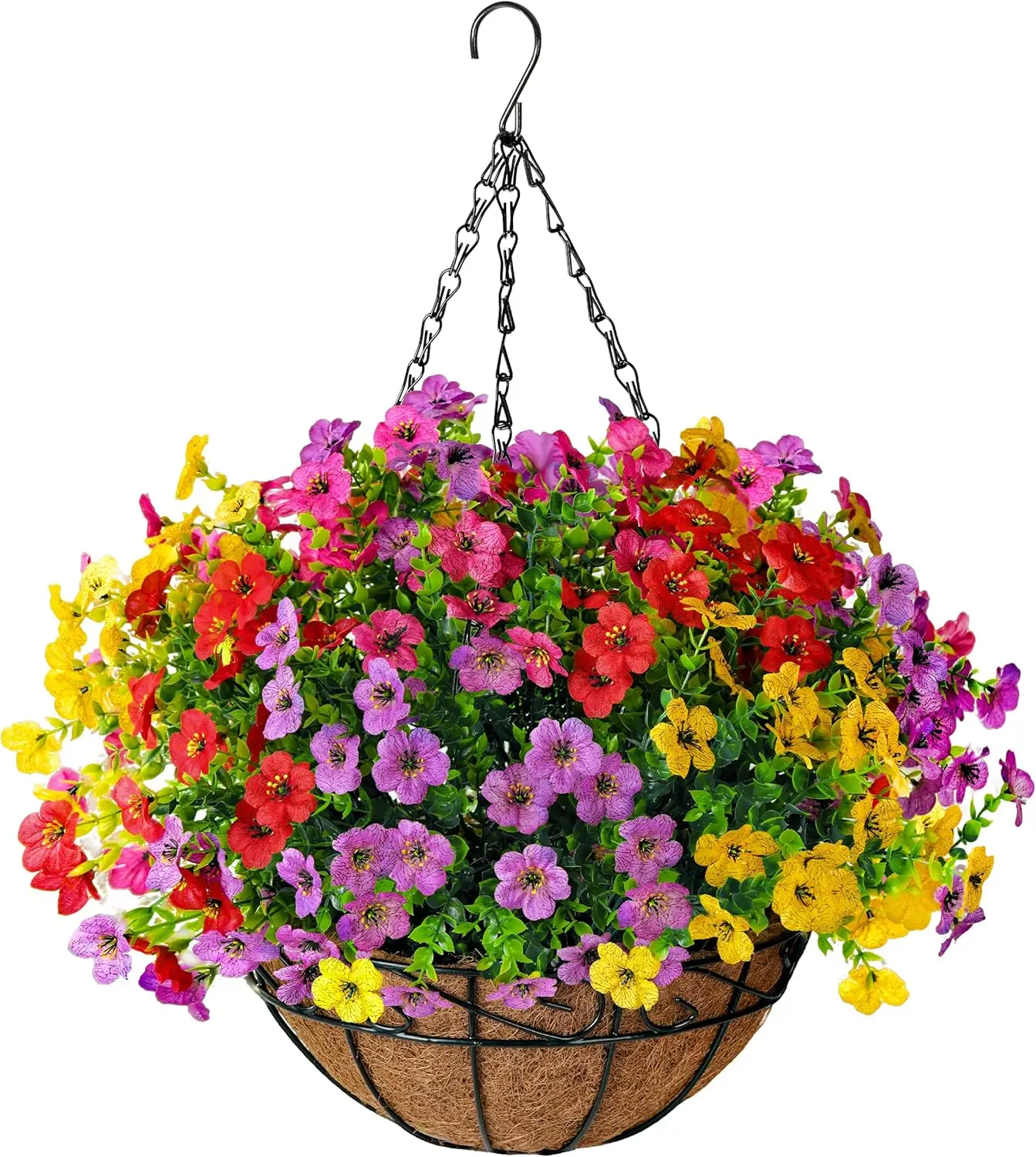 

Искусственная подвесная цветочная корзина для наружного декора, УФ-стойкие искусственные шелковые маргаритки и эвкалипт для веранды, патио, сада