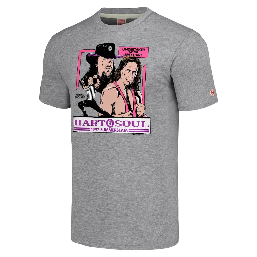 Men's Homage Heather Gray SummerSlam 1997 Bret Hart vs. The Undertaker Tri-Blend T-Shirt