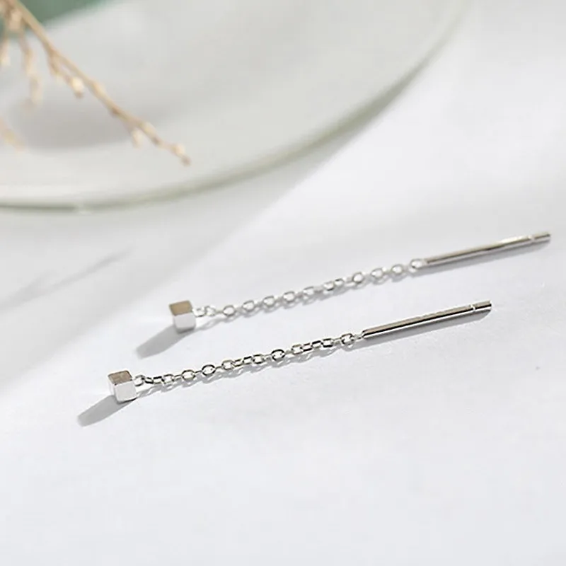Square Ear Line Earrings Minimalist Long Tassel Drop Earrings for Women Titanium Steel Geometric Round Ball  Girl Party Jewelry