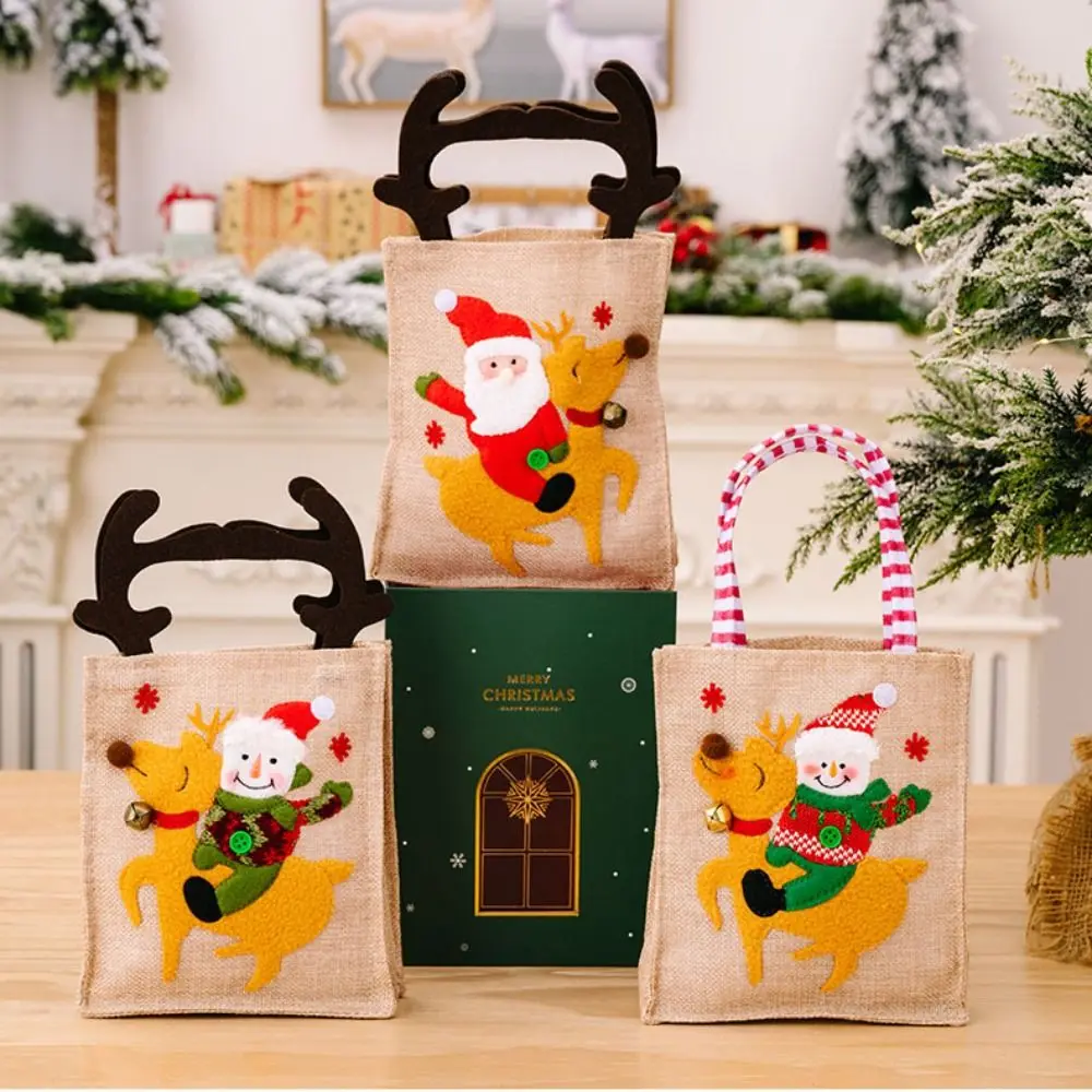 Cute Large Antler Snowman Candy Bag feltro Tote Bag borsa femminile borsa in stile natalizio cestino portaoggetti per cartoni animati