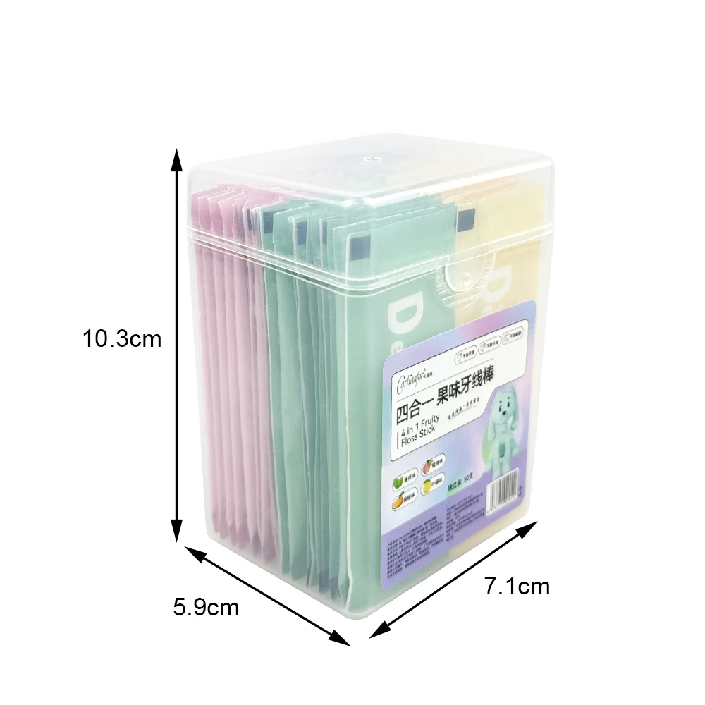 50pcs/box Fruit Flavor Dental Floss Colored Toothpicks Teeth Cleaning Stick Plastic Interdental Flosser Picks Oral Hygiene Tools