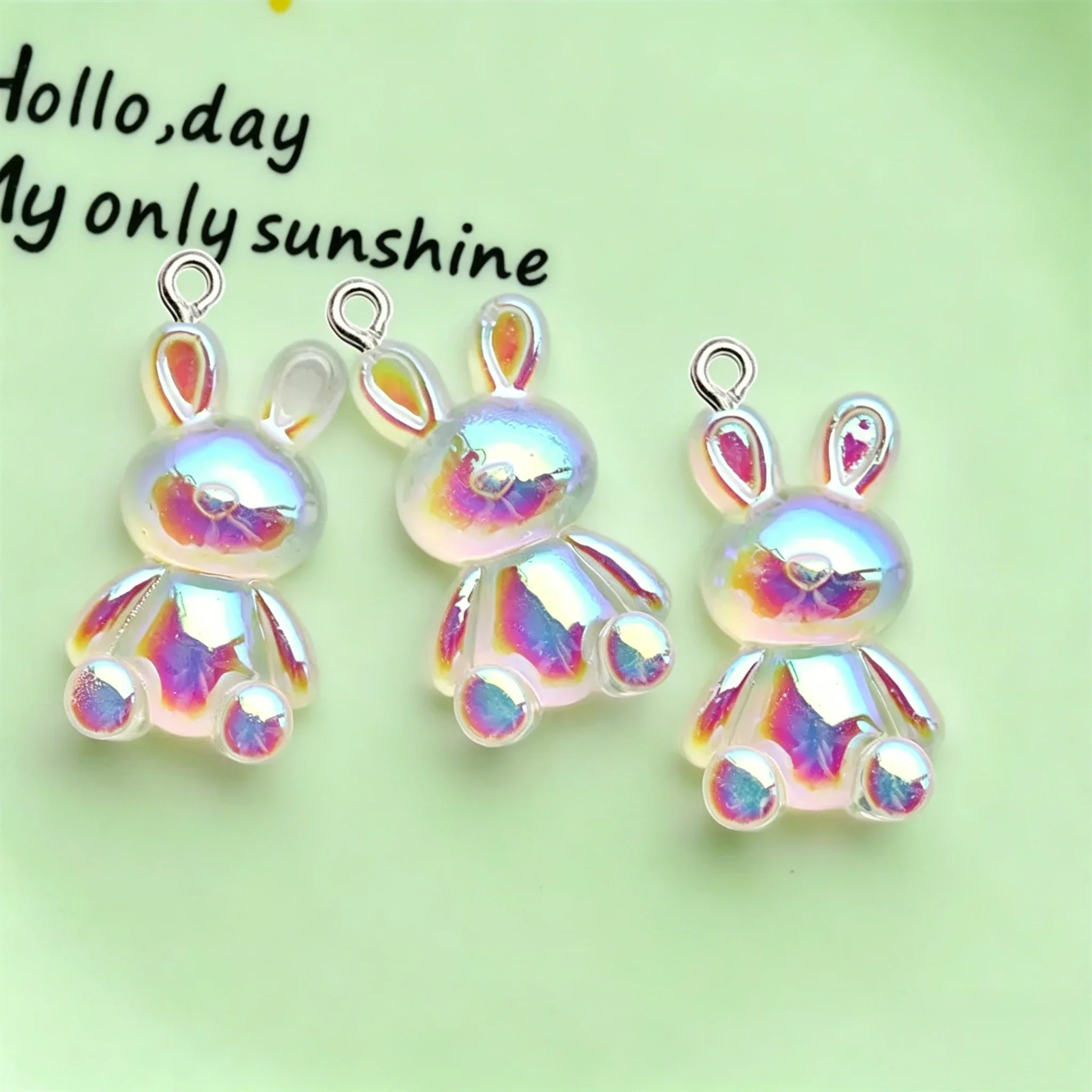 10Pcs Shiny Multicolor Bunny Resin Pendants Kawaii Cute Rabbit Charms for DIY Jewelry and Keychain Making view 3