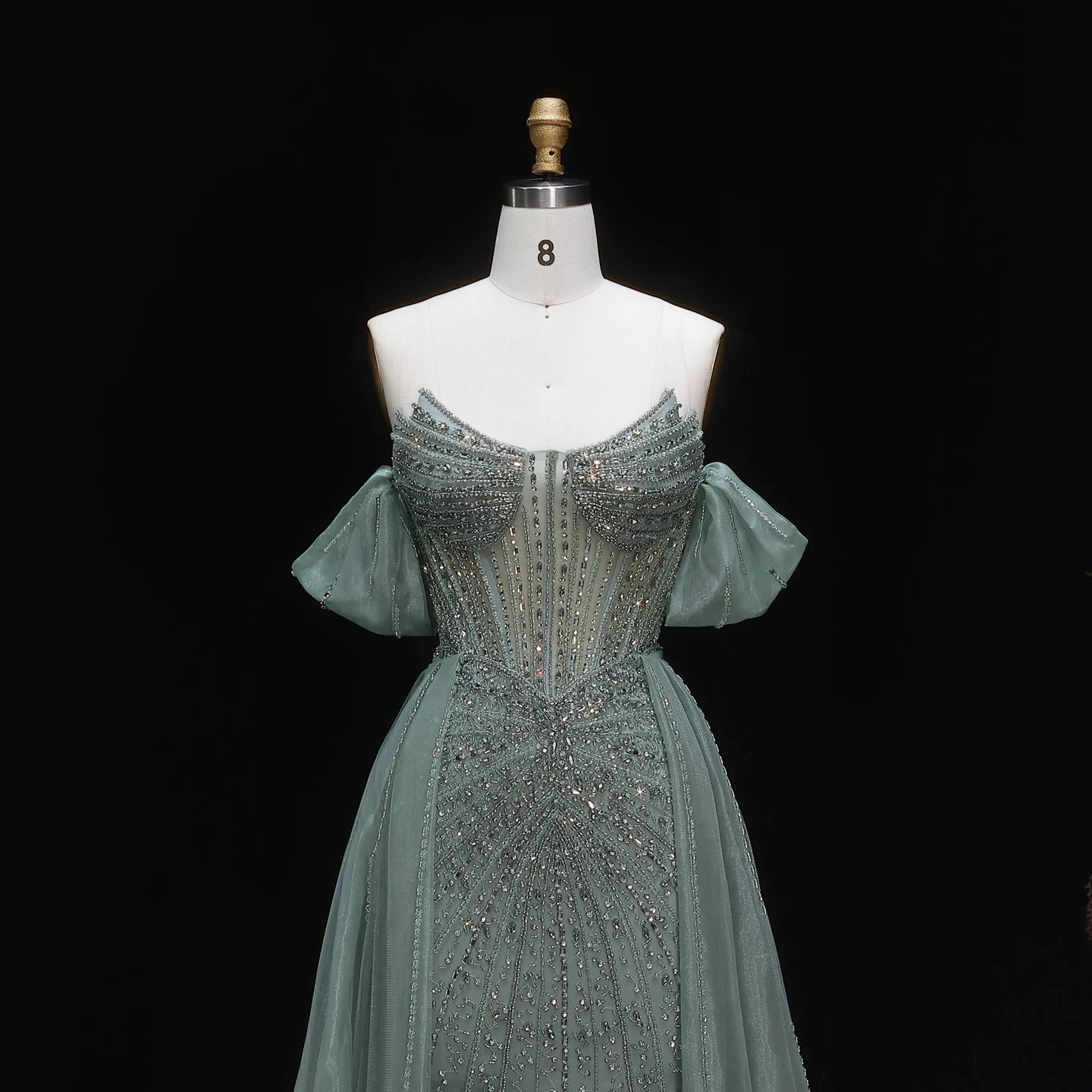 Sharon Said Elegantes Schulterfreies Abendkleid mit Überrock, Luxuriöses Perlenbesetztes Meerjungfrauenkleid für Arabische Damen, Formelle Partykleider SS120 Maßanfertigung – Detail 20