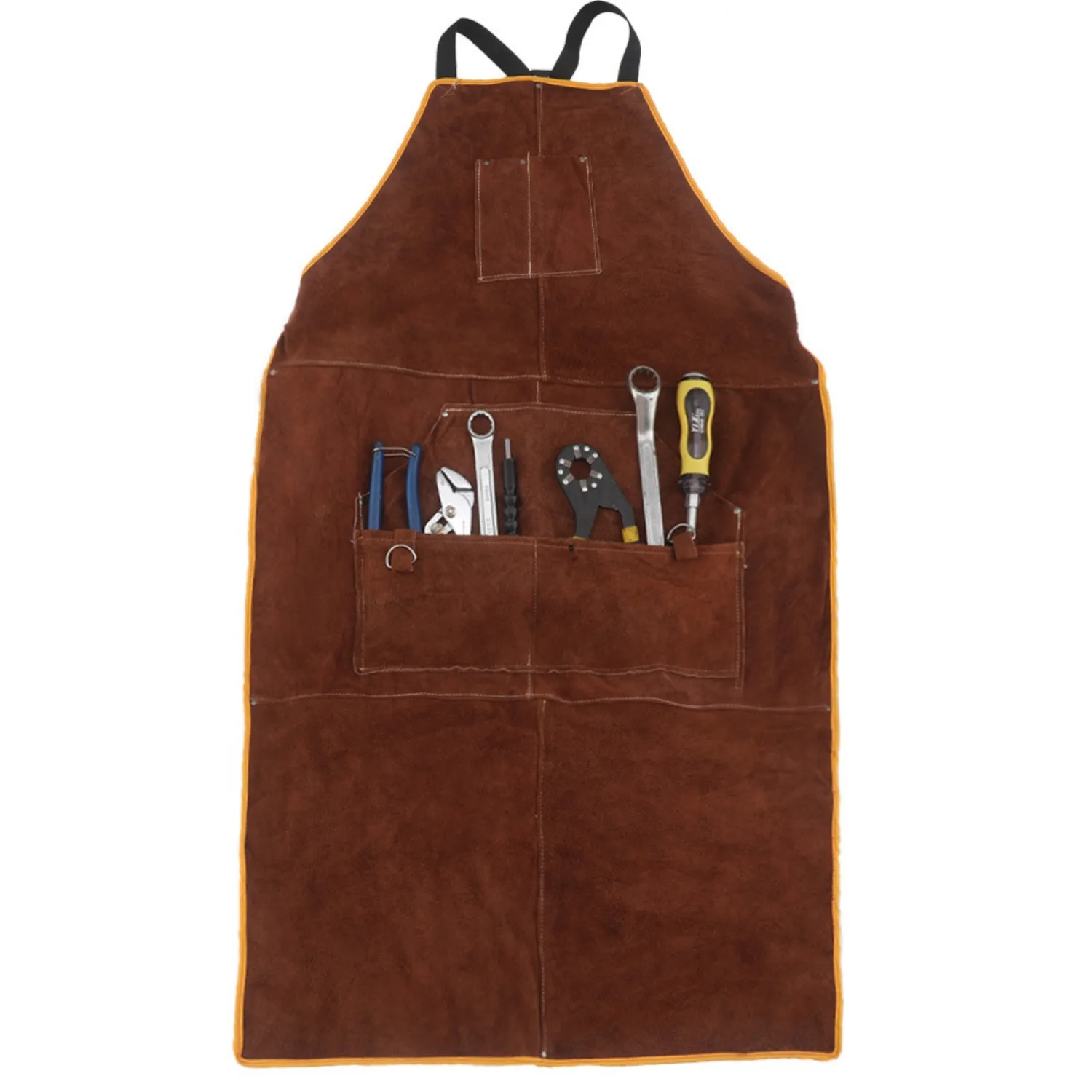 Unisex Protective Leather Smock for Grilling and Welding Includes Accessible Pouches Permanent Easy to Leather Smock