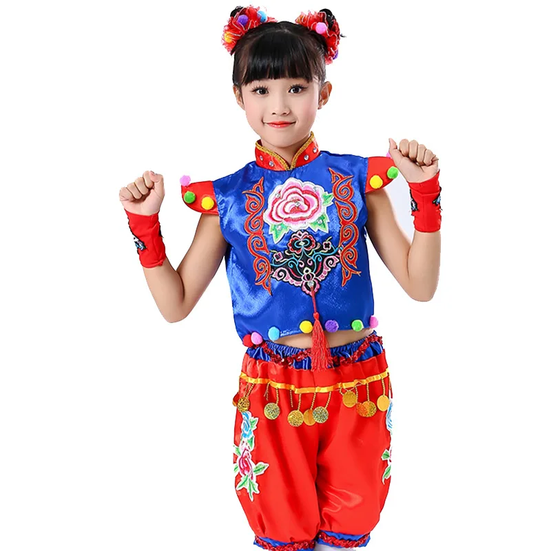 Trajes de desempenho de festa de festival infantil trajes de dança étnica chinesa traje de festa de dança de ano novo