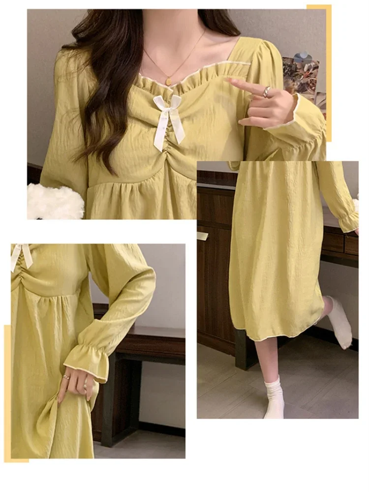 Plus Size Pajamas Women Spring Autumn Cloud Cotton Nightdress Long Sleeves Chest Pad Home Dress Princess Outside Loungewear