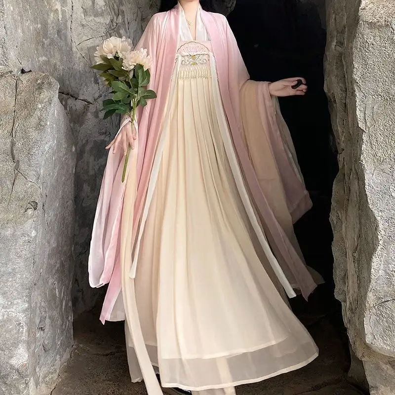 จีนแบบดั้งเดิมชุดกระโปรง Original Song Dynasty Hanfu หญิง Chic Fairy สีชมพูเต้นรําคอสเพลย์เครื่องแต่งกายชุดเจ้าหญิง