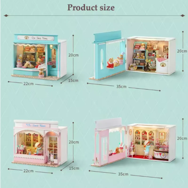 OUZEY Storybook Candy Cottage DIY, ร้านขนมหมีน้อย 3 มิติ ทำจากไม้, ของขวัญสุดน่ารักสำหรับวัยรุ่น