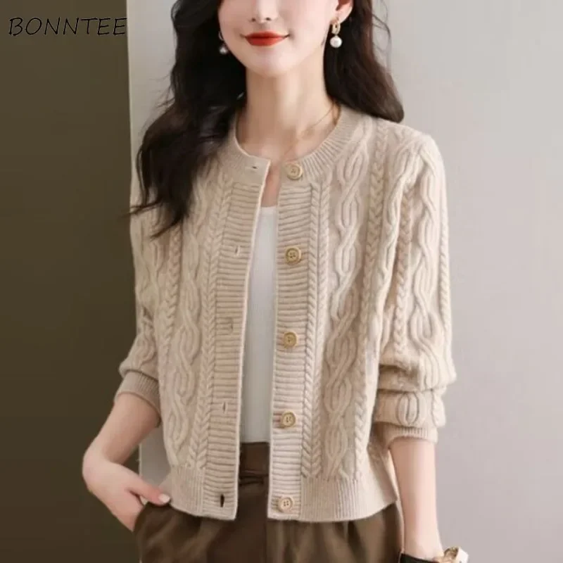 

Cardigan Women Solid Age-reducing Single Breasted Knitted Sweaters Cropped Trendy All-match Chic Outerwears Daily Ulzzang Cozy