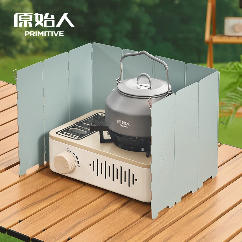 

PRIMITIVE Gas Stove Windshield 10 Plates Ultralight Outdoor Camping Folding Screen Style Stove Windscreen Picnic BBQ Wind Shield