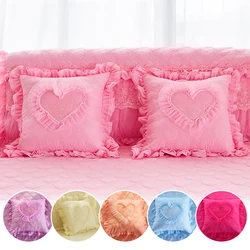 European Style Sweet Girl Heart Lace Edge Cushion Cover Ruffle Lace Princess Pillowcase Wedding Home Sofa Car Decorative Pillows