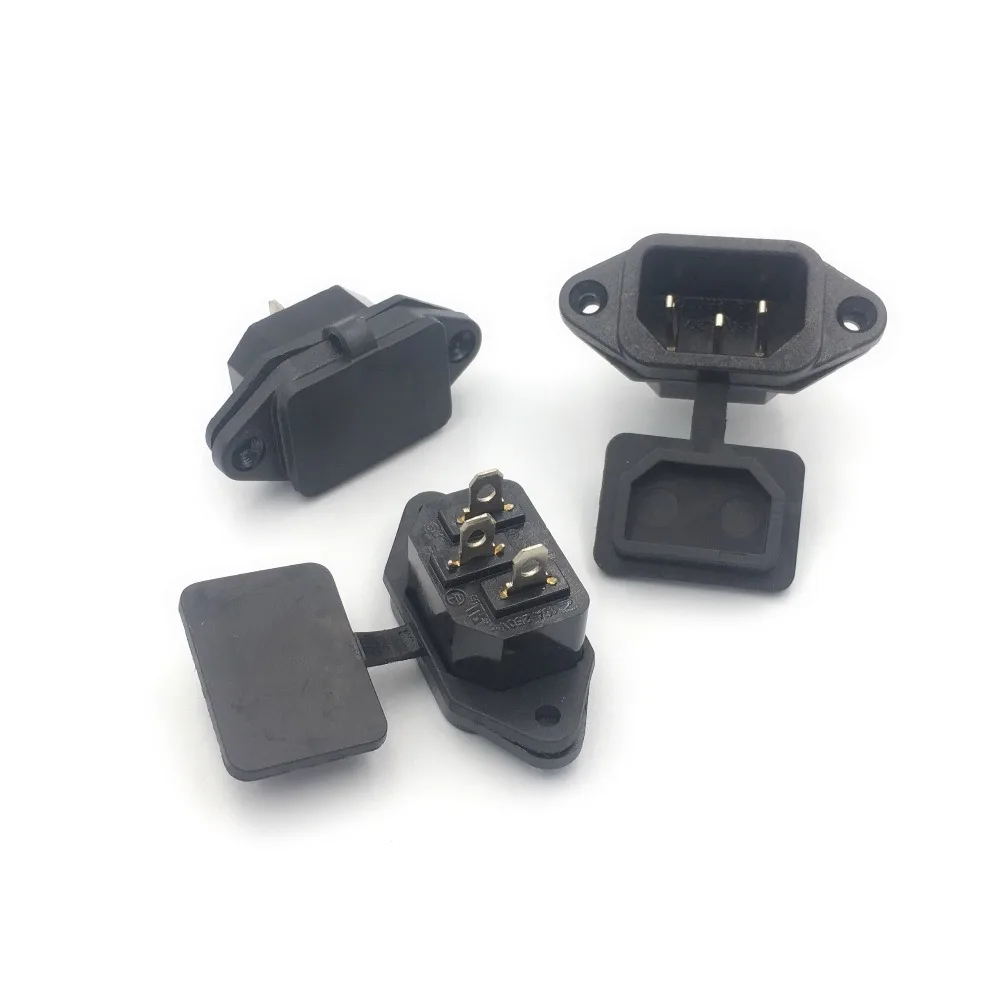 1PCS IEC 320 C14 3Pins Male Plug With screw holes waterproof cover plug Connector AC power socket