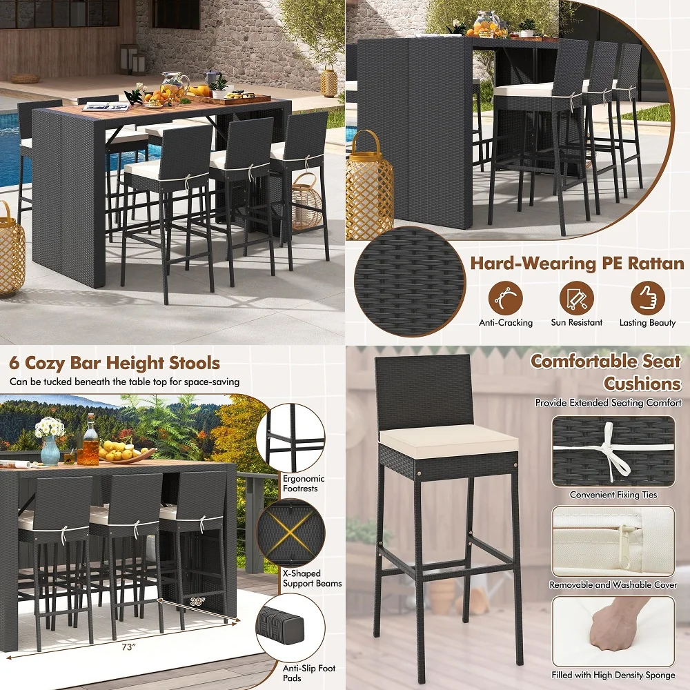 

Piece Patio Bar Set, All Weather HDPE Bar Height Chairs Set of 2 with Table, Outdoor Bar Chairs Set for Balcony, Poolside, Back