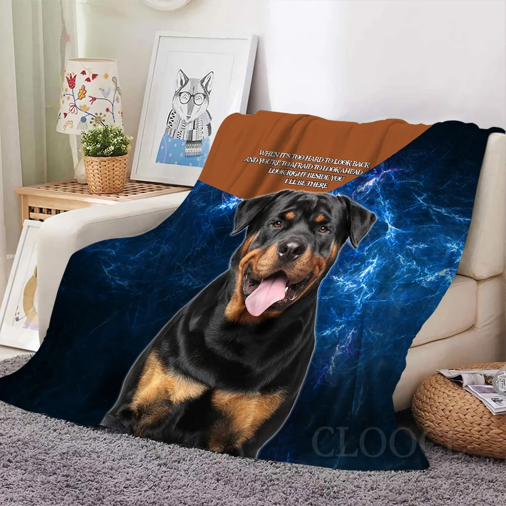 HX Fashion Animals Flannel Blankets I Will Be There Rottweiler  Lightning 3D Printed Throw Blanket for Bed Nap Quilts