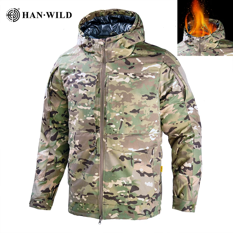 HAN WILD Heat Reflective Jackets Tactical Jacket Windproof Men Winter Thermal Combat Windbreaker Multicam Camo Hiking Hunt Coats