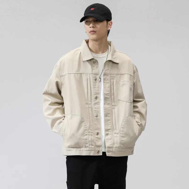 

Men's Cotton Lapel Coat Vintage Style Stylish Cargo Jacket Upscale Casual Denim Jacket Spring Autumn 2026