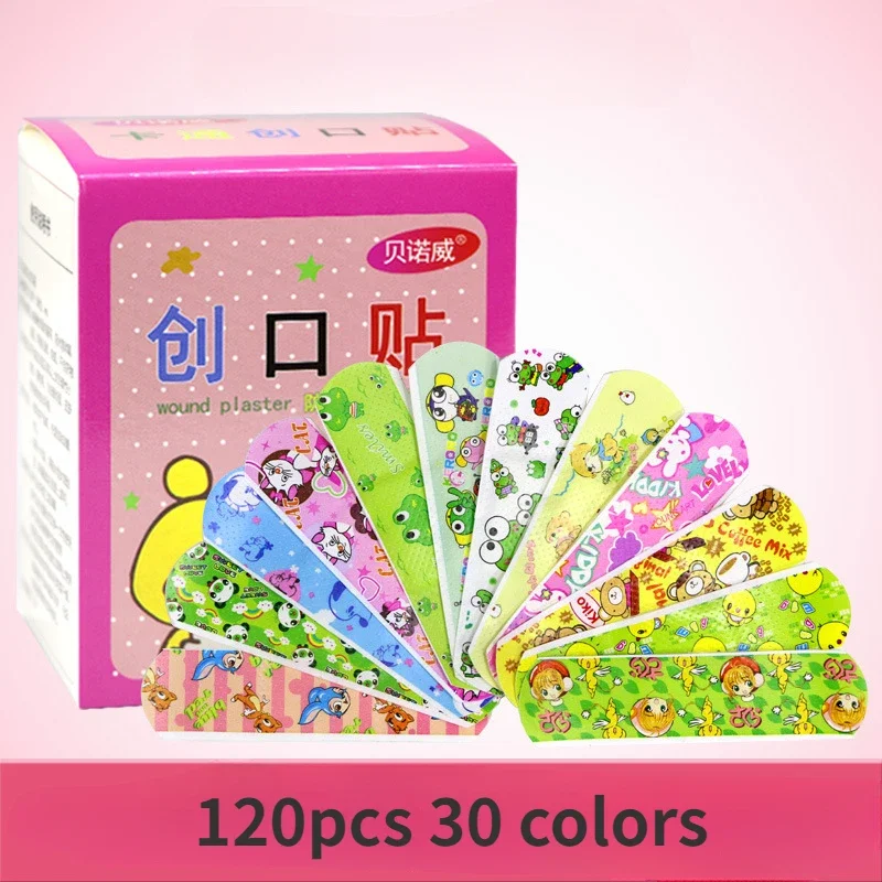 120pcs Cute Cartoon Medical Patch Waterproof Wound Adhesive Bandages Dustproof Breathable First Band Aid Adhesive for Kids