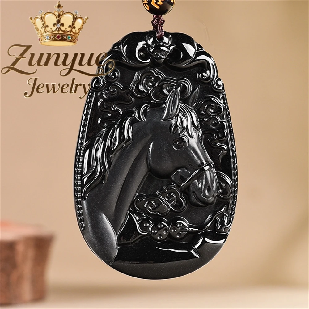 

Natural A-Grade Jadeite Black Jade Best Selling Horse Get Rich Pendant Ice Type Handicraft Quality Fine Jewelry Gift For Friend