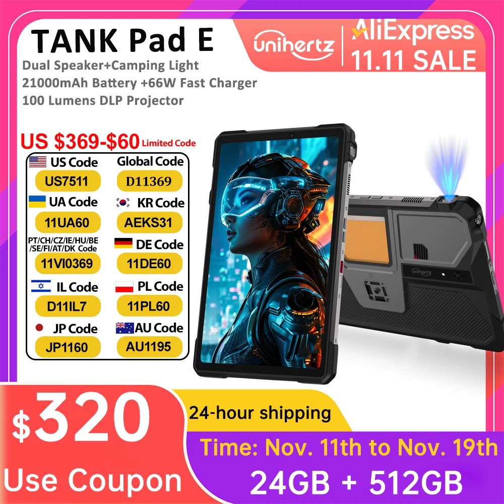 Unihertz 8849 TANK PAD E Rugged Projector Tablet Smartphone 10.95 inch 24GB 512GB 21000mAh 32MP 50MP Camera Android 14 Phone PAD