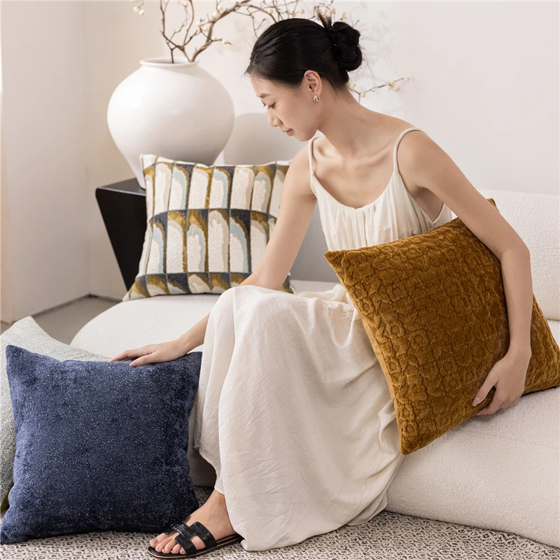 45X45CM Minimalist Art Throw Pillow Cover Yarn-dyed Jacquard Stamping Waist Cushion Cover Decor Home Decorative Pillowcase