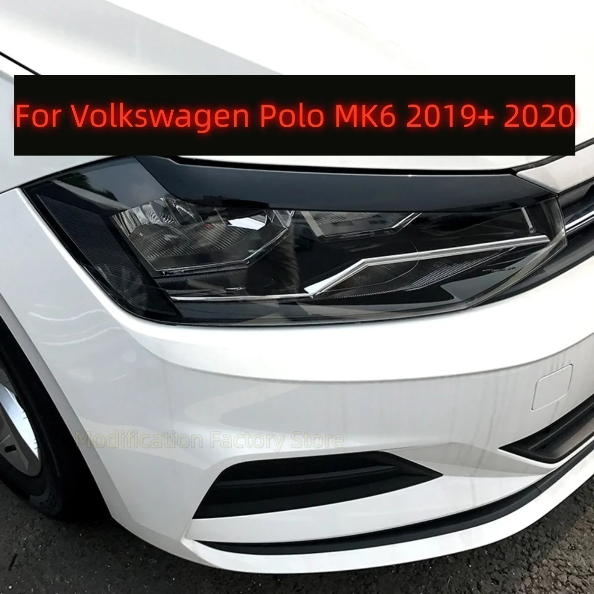 

Pair Headlight Eyebrow Eyelid Cover For Volkswagen Polo MK6 2019+ 2020 Carbon Look/Glossy Black
