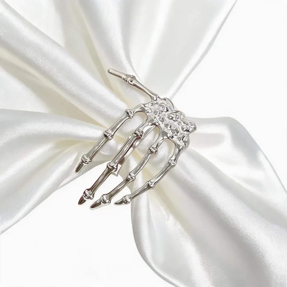 6pcs Halloween Napkin Rings Gold Silver Ghost Hand Finger Shaped Napkin Holders for Party Table Setting Dinner Decor