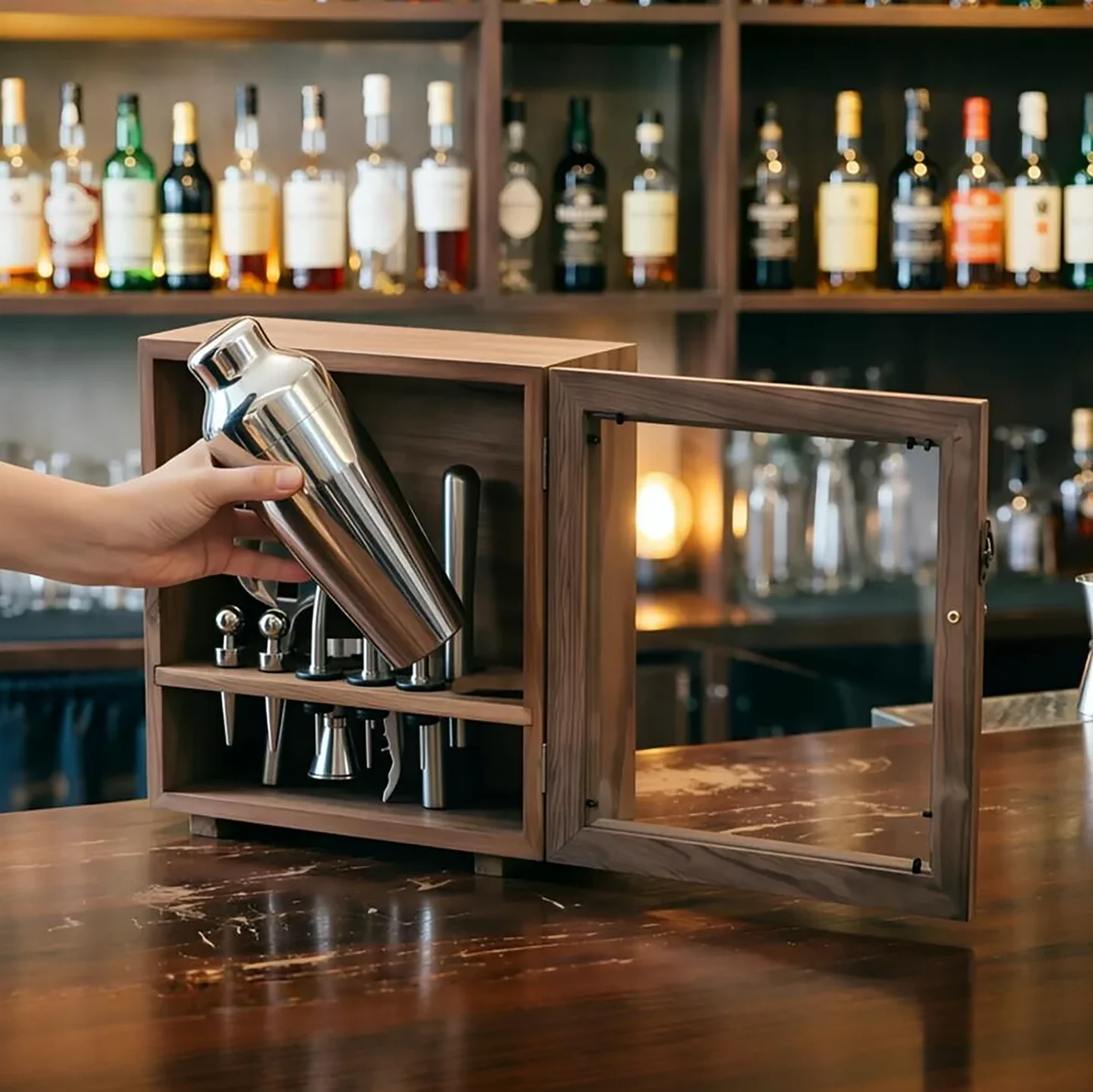 Dust-proof Wooden Box 304 Stainless Steel Shoke Pot Bar Supplies Professional Shoke Pot