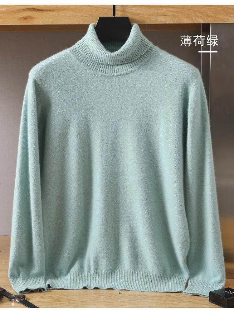 Herren-Pullover aus 100 % reinem Nerz-Samt-Kaschmir mit hohem Revers, gestrickt, für den Winter, neue Oberteile, langärmelige High-End-Pullover – Detail 9