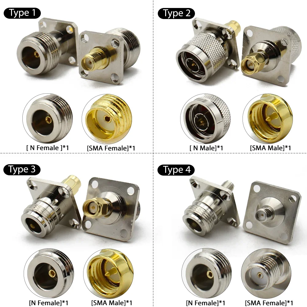 N SL16 to SMA Type Connector Male Female RF Coaxial Adapter 4 Hole Flange Panel Transmission Test Jack Plug Straight Converter