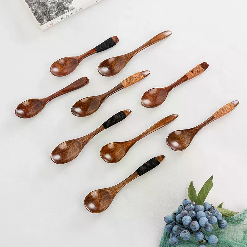 Small Wooden Spoon Children Soup Natural Wood Japanese Honey Sugar Salt Seasoning Dessert Tea Coffee Scoop