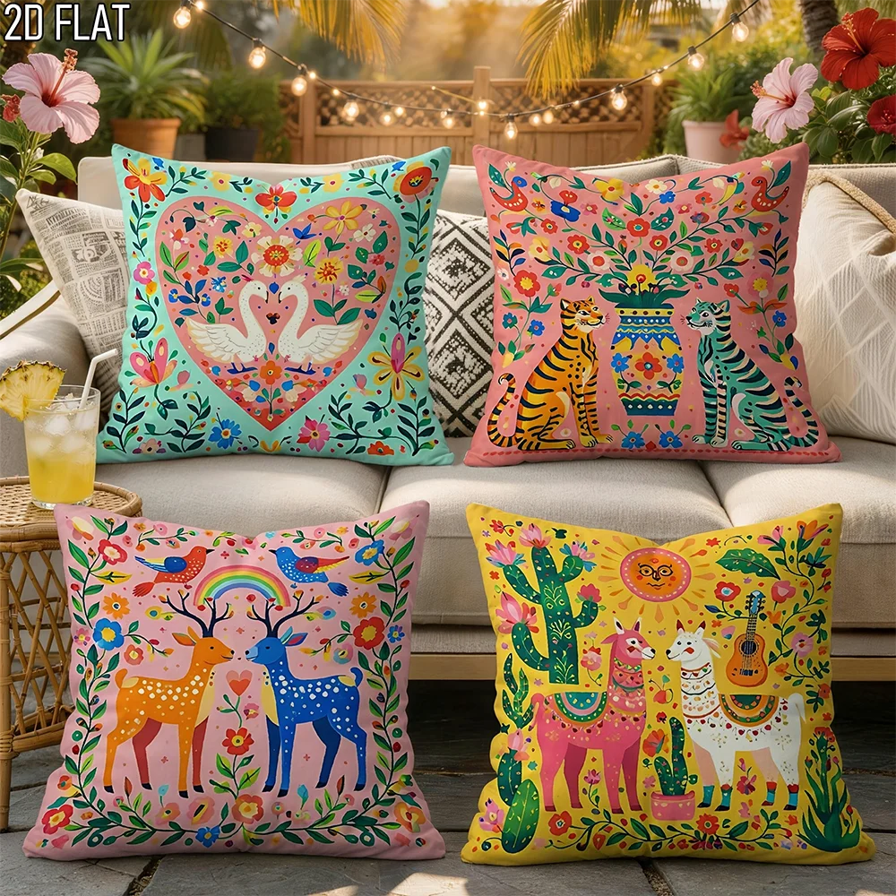 1/4pcs Boho Folk Art Throw Pillow Covers,Vibrant Animal & Floral Decorative Cushion Cases Home farmhouse decoration