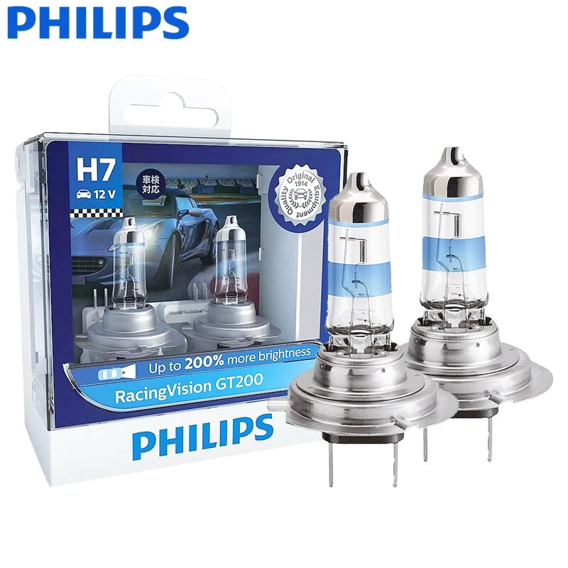 Philips H7 12V 55W Racing Vision GT200 Halogen Light Auto Headlight 200% Brighter Car Bulbs Genuine Original Lamp 12972RGTS2, 2x