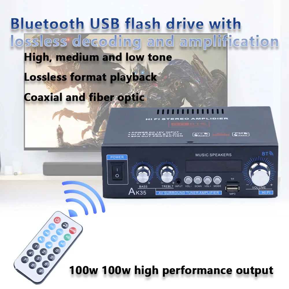 AK-35 amplificador de potência digital alta fidelidade digital casa amplificador de áudio do carro 2 canais casa carro bluetooth amplificador de potência usb
