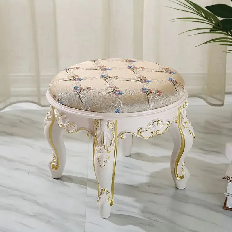 European Fabric Pouf,Modern Round Tea Table Stool, High-Quality Manicure Seat, Living Room Sofa Side Ottoman, Versatile Seating.