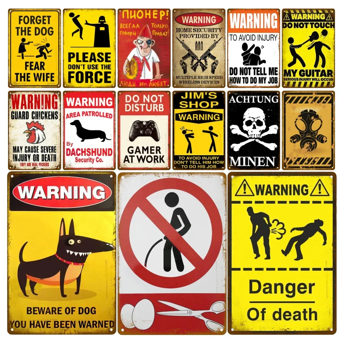 HD Metal Tin Sign Vintage Funny Warning & Humorous Quote Wall Decor Retro Dog Gamer Chicken Security Sign for Home Bar Garage Ma