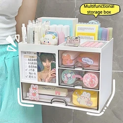 Desktop Storage Box Organizer Desk Pen Holder Transparent Stationery Drawer Storage Rack Multi-functional Student Organizing Box